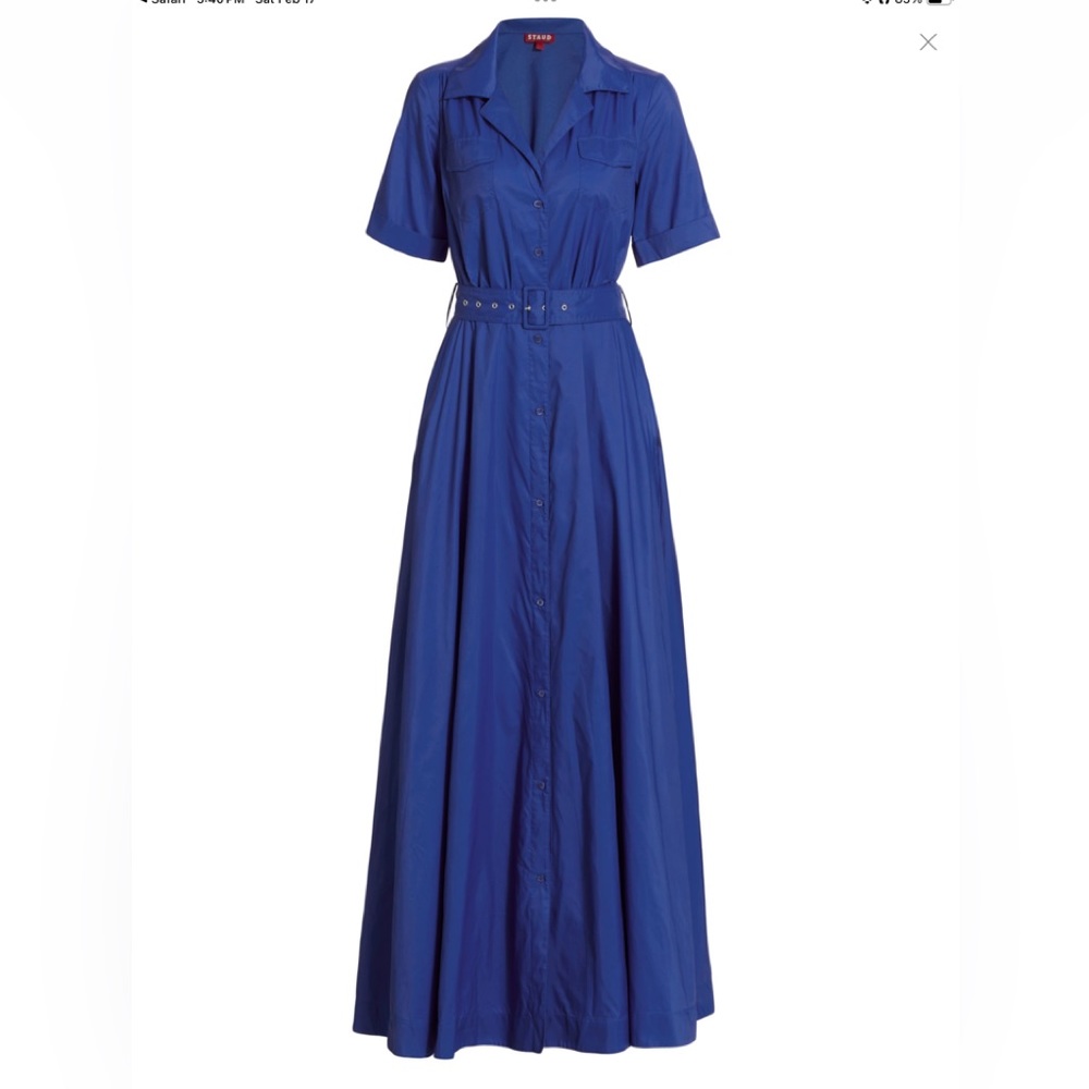 STAUD Royal Blue Button-Front Maxi Dress with Belt
